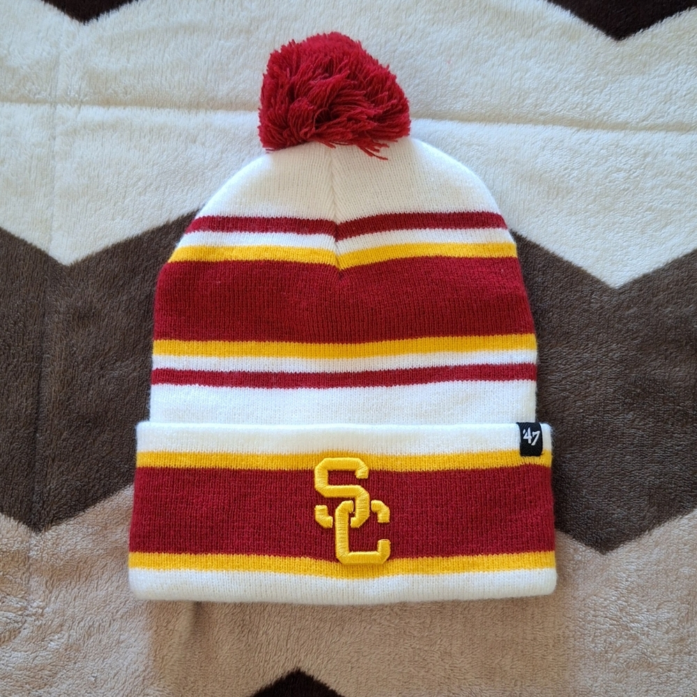 Youth '47 White USC Trojans Stripling Cuffed Knit Hat with Pom